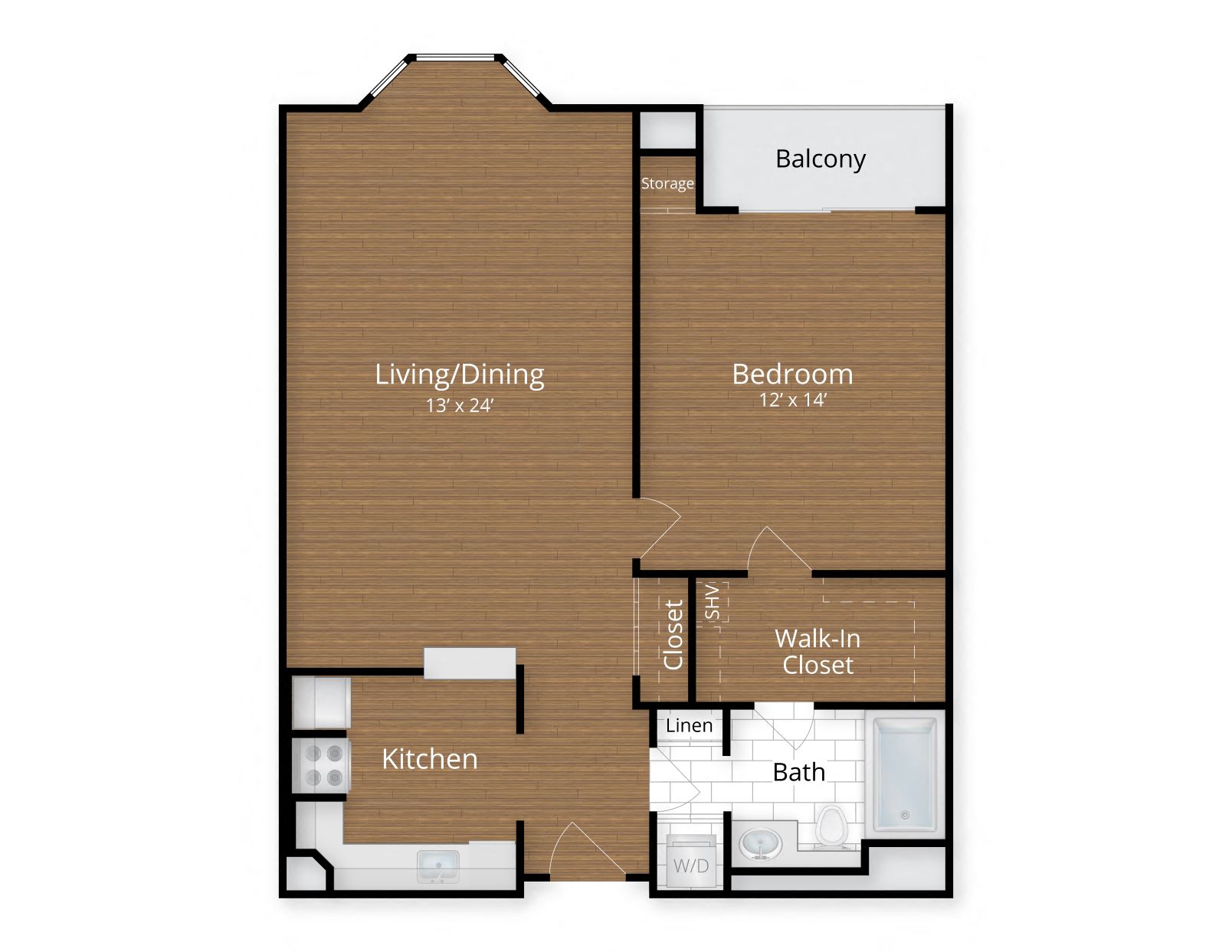 Floor plan for 1 bed, 1 bath, 812 sqft